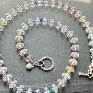 Faceted Quartz Crystal Beads + SWAROVSKI crystal Necklace w/ Sterling Clasp